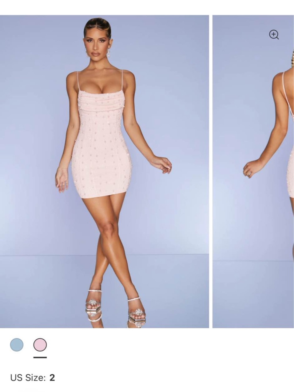 Blush Pink Beaded Mini Dress with Spaghetti Straps